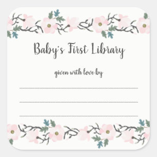 Sticker Carré Plaque de baby shower florale rose vif