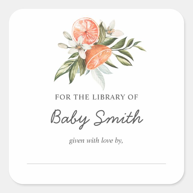 Sticker Carré Plaque de Baby shower Little Cutie Clementine (Devant)