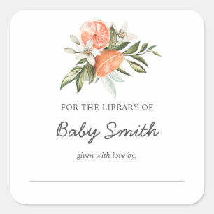 Sticker Carré Plaque de Baby shower Little Cutie Clementine