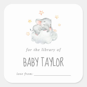 Sticker Carré Plaque de Baby shower Little Elephant Girl