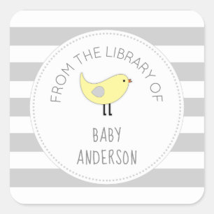 Sticker Carré Plaque de baby shower neutre ornithologique jaune 