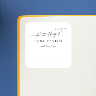 Sticker Carré Plaque de Baby shower noir blanc classique DARCY