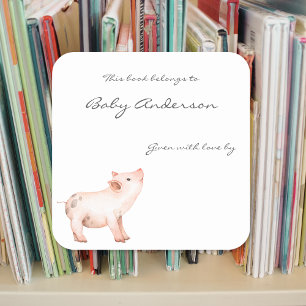 Sticker Carré Plaque de baby shower pour bébés cochon