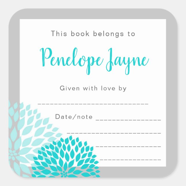 Sticker Carré Plaque de baby shower pour Filles gris Turquoise (Devant)