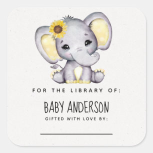 Sticker Carré Plaque de Baby shower Sunflower Elephant