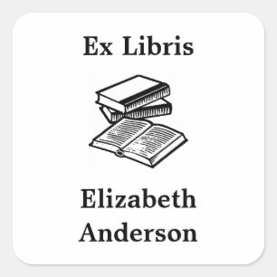 Sticker Carré Plaque de bibliothèque Ex Libris en noir et blanc