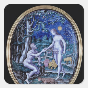 Sticker Carré Plaque de Limoges dépeignant Adam et Ève, c.1570