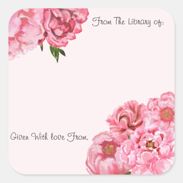Sticker carré, Plaque de livre, pivoine, pivoines, (Devant)