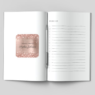 Sticker Carré Plaque de script élégante Glittery Rose Gold Foil