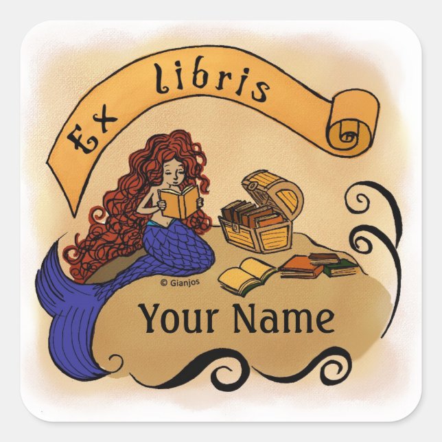Sticker Carré Plaque de sirène personnalisable / ex libris (Devant)