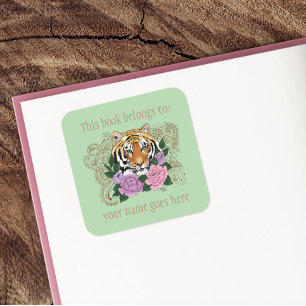 Sticker Carré Plaque d'enregistrement Tiger Henna rose violet Fl