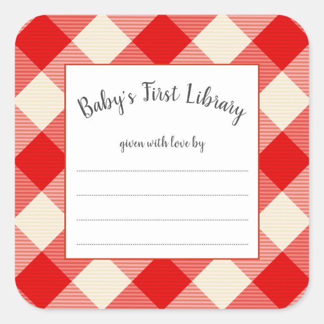 Sticker Carré Plaque du livre du Red Buffalo Check baby shower (Devant)