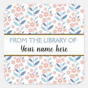 Sticker Carré Plaque Fleurs Orange De La Bibliothèque De