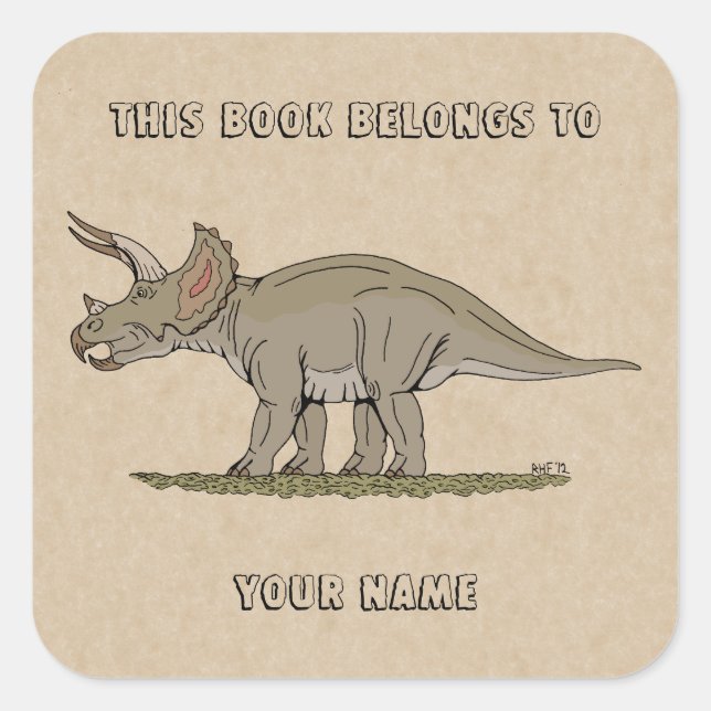 Sticker Carré Plaque-livre Dinosaure Tricératops Crétacé (Devant)