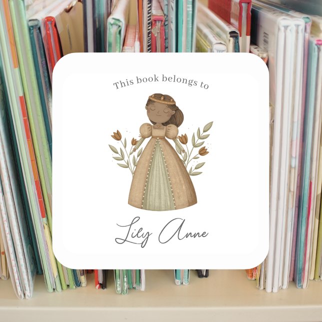 Sticker Carré Plaque-livre Princess à peau foncée (Créateur téléchargé)