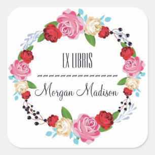 Sticker Carré Plaque-livre tendance Rose de couronne de fleurs