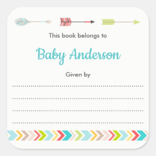 Sticker Carré Plaque neutre Tribal pour le baby shower du livre