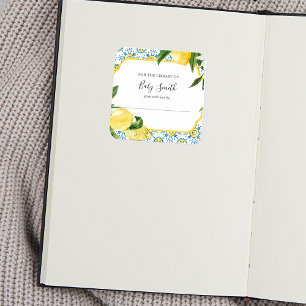 Sticker Carré Plaque vintage Baby shower citron