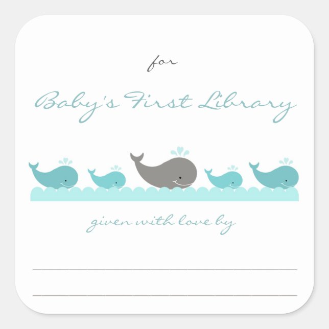 Sticker Carré Plaques baby showers / baleines turquoise (Devant)