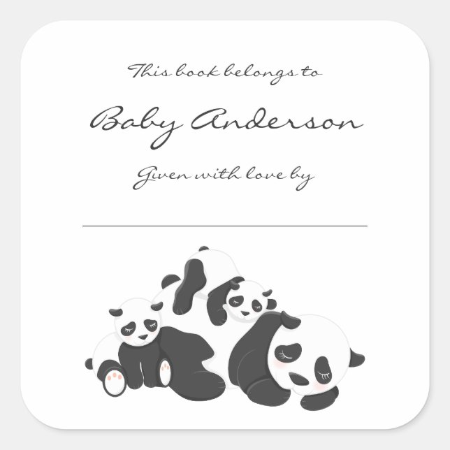 Sticker Carré Plaques baby showers / pandas, genre neutre (Devant)