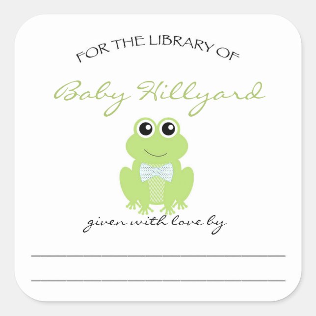 Sticker Carré Plaques Baby showers pour garçon / petite grenouil (Devant)