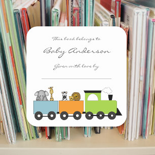 Sticker Carré Plaques baby showers / safari animal train