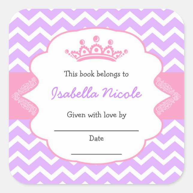 Sticker Carré Plaques de la Couronne Princesse / baby shower fil (Devant)