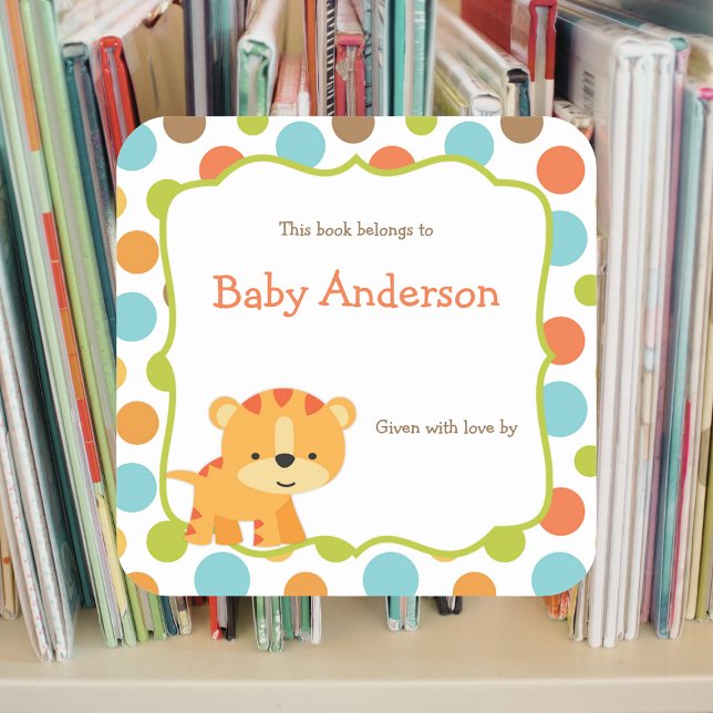 Sticker Carré Plaques de livres neutres pour bébé tigre genre (Créateur téléchargé)
