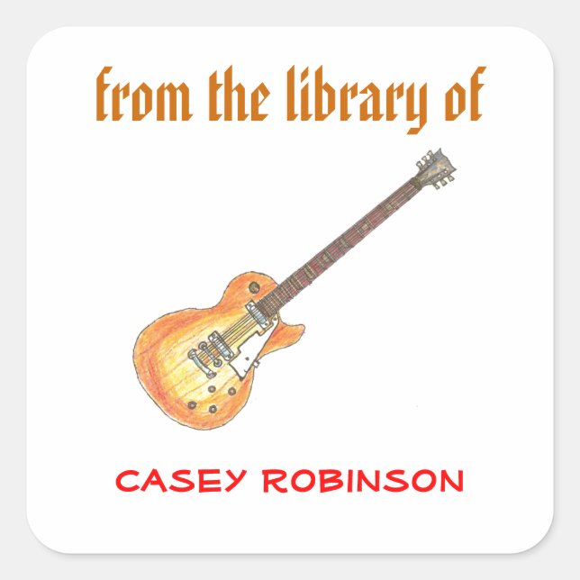 Sticker Carré Plaques de livres personnalisées de guitare cool (Devant)