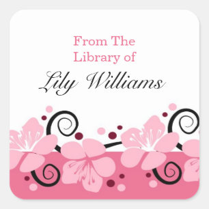 Sticker Carré Plaques personnalisées - Fleurs roses