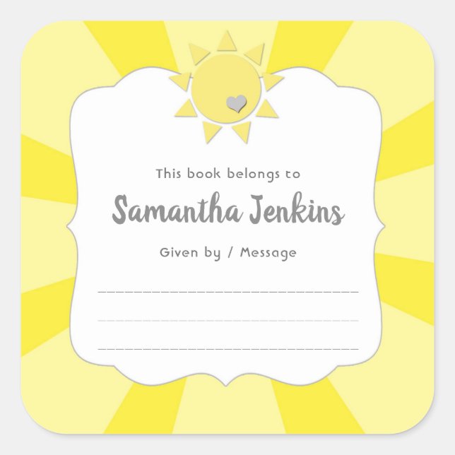 Sticker Carré Plaques Sunshine, baby shower neutre de genre (Devant)