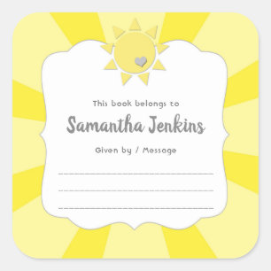 Sticker Carré Plaques Sunshine, baby shower neutre de genre
