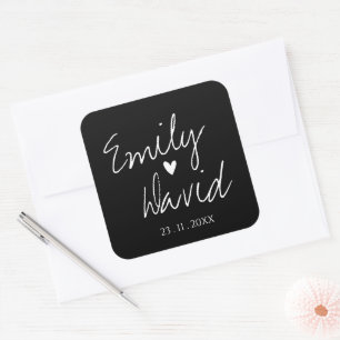 Sticker Carré Plat Simple Minimaliste Mariage noir et blanc