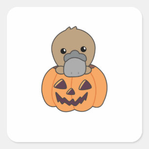 Sticker Carré Platypus En Citrouille de doux animaux heureux Hal
