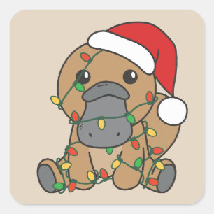 Sticker Carré Platypus Noël Animaux d'hiver Vacances Platypus