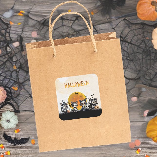 Sticker Carré Pleine lune Adorable Halloween Éffrayant Fantôme K (Créateur téléchargé)
