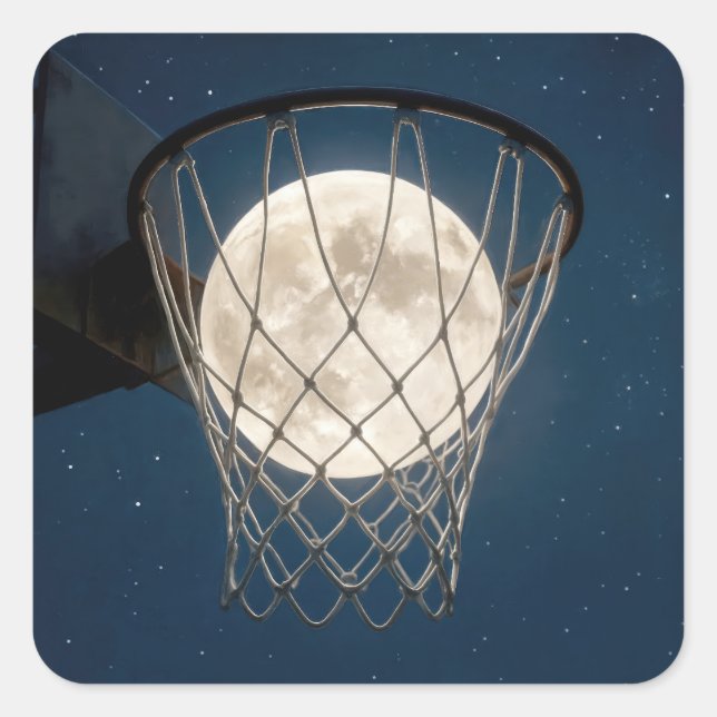 Sticker Carré Pleine Lune Dans Un Filet De Basket-Ball (Devant)