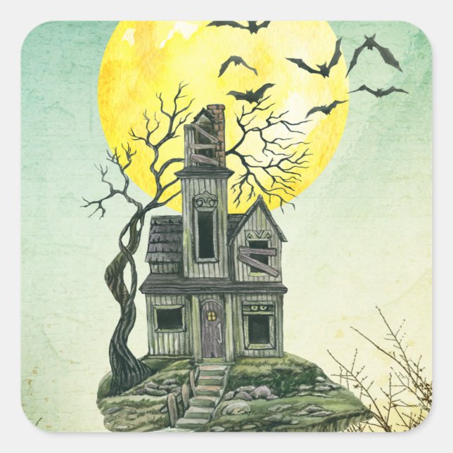 Sticker Carré Pleine lune de la Maison hantée du parti Halloween (Devant)