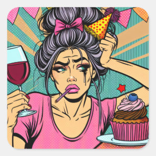 Sticker Carré Pleure si tu veux pop art Anniversaire