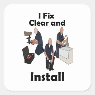 Sticker Carré Plombier Je Répare Clair Installer Fête d'annivers