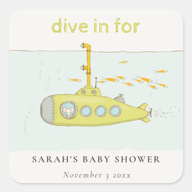 Sticker Carré Plongée Dans Le Baby shower Sous-Marin Sous-Marin (Devant)