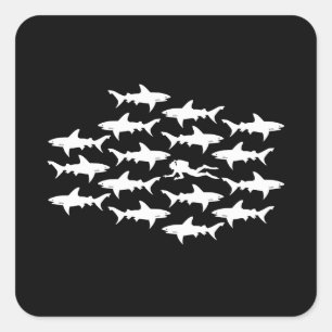 Sticker Carré Plongée plongée nage avec une école de requins