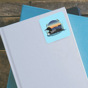 Sticker Carré Plongeon commun serein Coucher de soleil Bleu Faun
