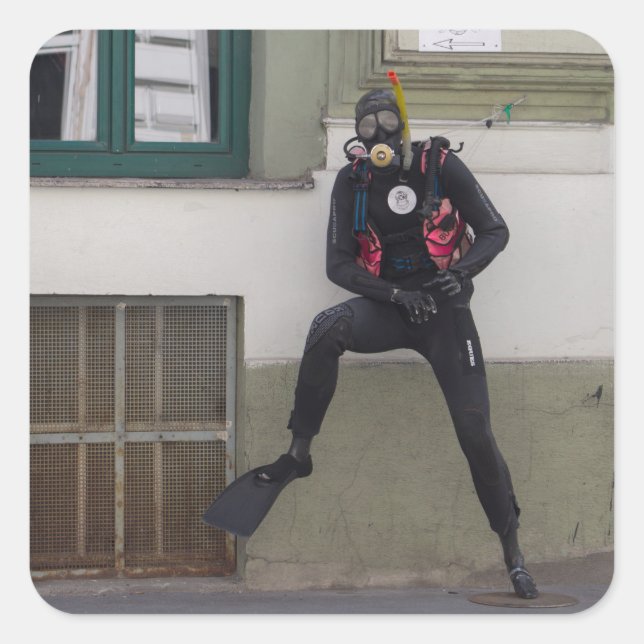 Sticker Carré Plongeur Scuba (Devant)