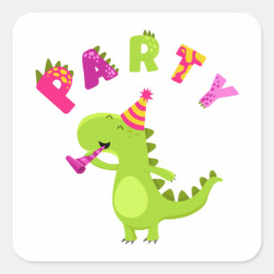 Sticker Carré Plongez dans le plaisir avec une fête Dino-Mite !