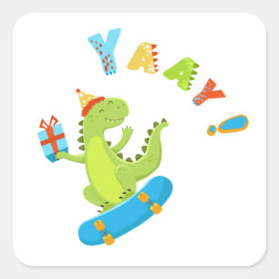 Sticker Carré Plongez dans le plaisir avec une fête Dino-Mite !