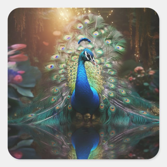Sticker Carré Plume Majestic Peacock (Devant)