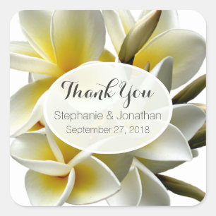 Sticker Carré Plumeria blanche Mariage personnalisé Favoriser le