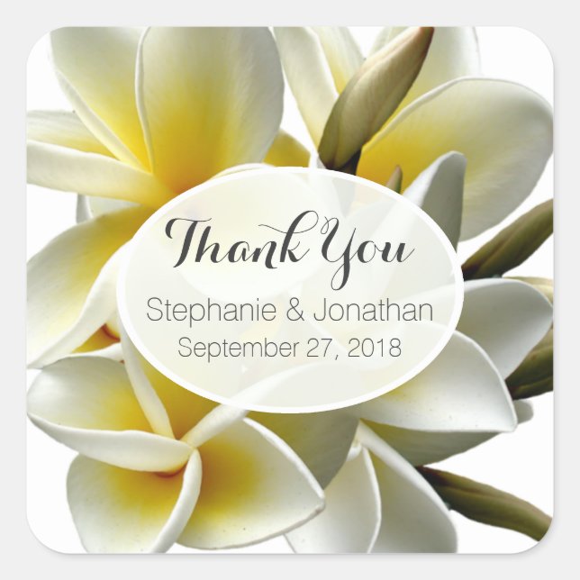 Sticker Carré Plumeria blanche Mariage personnalisé Favoriser le (Devant)