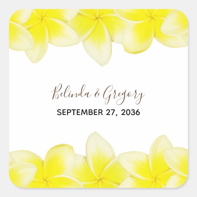 Sticker Carré Plumeria jaune Frangipani Mariage (Devant)